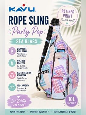 KAVU Rope Sling Party Pop Sea Glass Retired Print NWT 10L Crossbody Bag